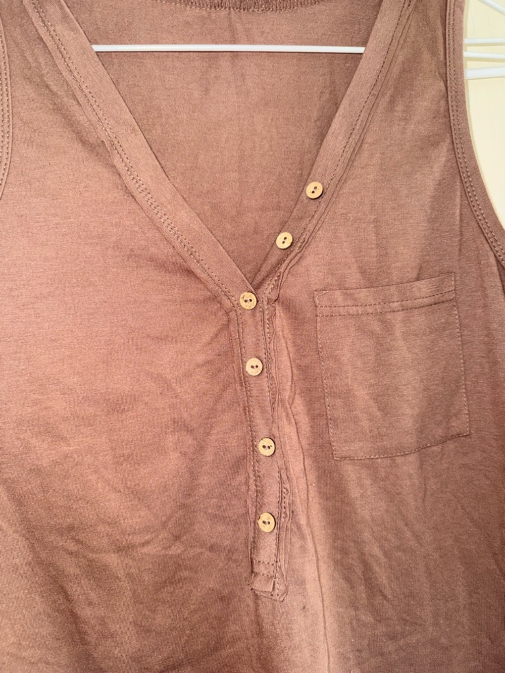 Brown V-Neck Pocket Tank Top - Picture 2 of 3